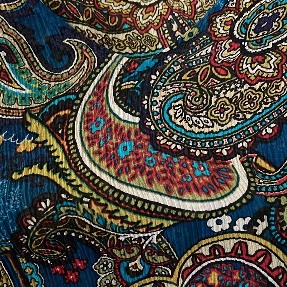 Chico’s 100% Silk colorful paisley print v-neck long sleeve sheer top - XS
